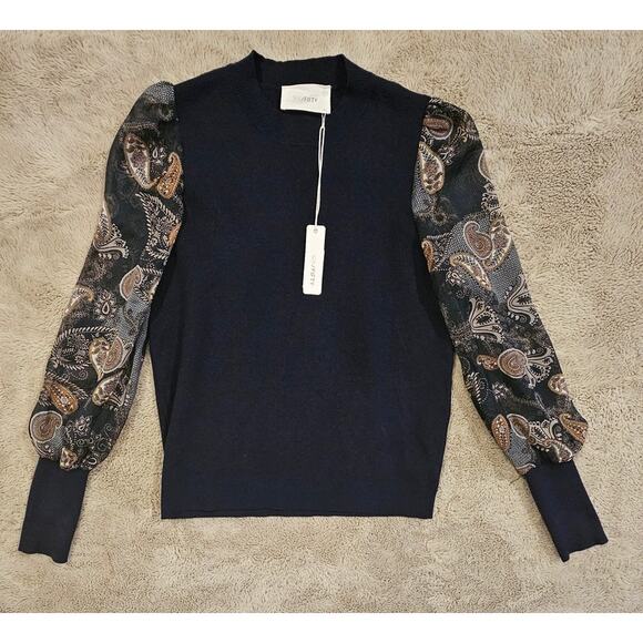 Six/Fifty Sweaters - SIX/FIFTY  McKenna Paisley Sweater, Sheer Sleeves,  Womens Sz M, New NWT
